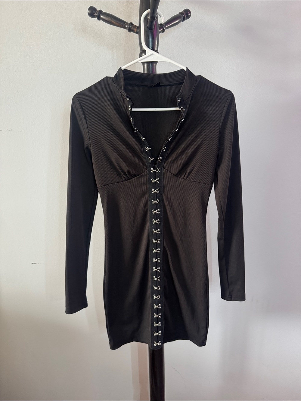 SHEIN Black Long Sleeve Hook-and-Eye Mini Dress 17.T
